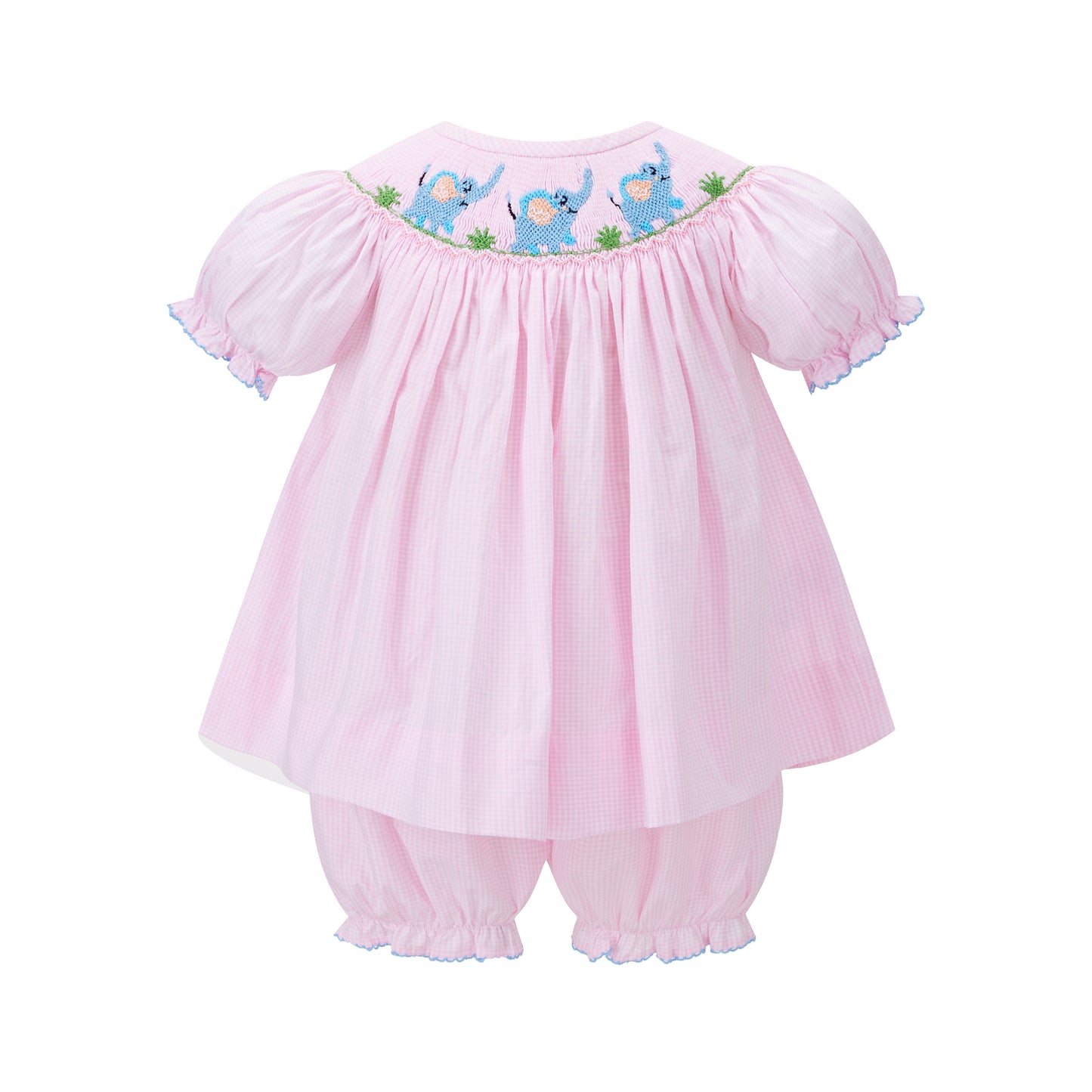 Elephant Baby Pink Gingham Smocked Short Set
